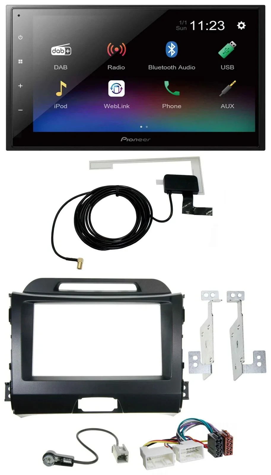 Pioneer DAB MP3 Bluetooth 2DIN USB Autoradio für Kia Sportage 3 10-15 SL schwarz