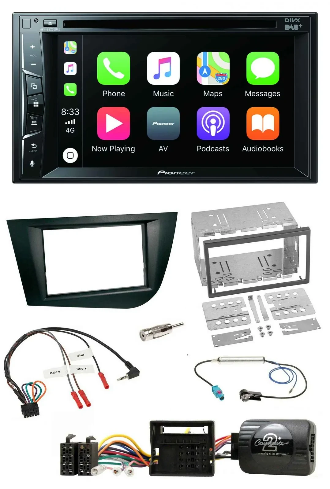 Pioneer Lenkrad USB DVD Bluetooth DAB 2DIN Autoradio für Seat Leon 2005-2009 sch