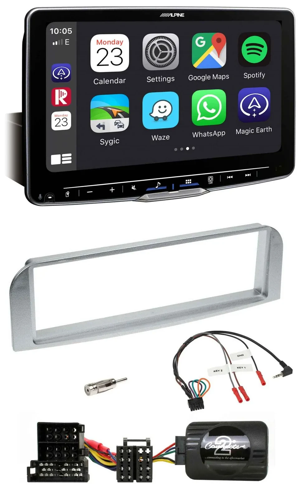 Автомагнитола Alpine Bluetooth USB DAB для Alfa Romeo 147/GT, поддержка кнопок на руле, серебристо-серый