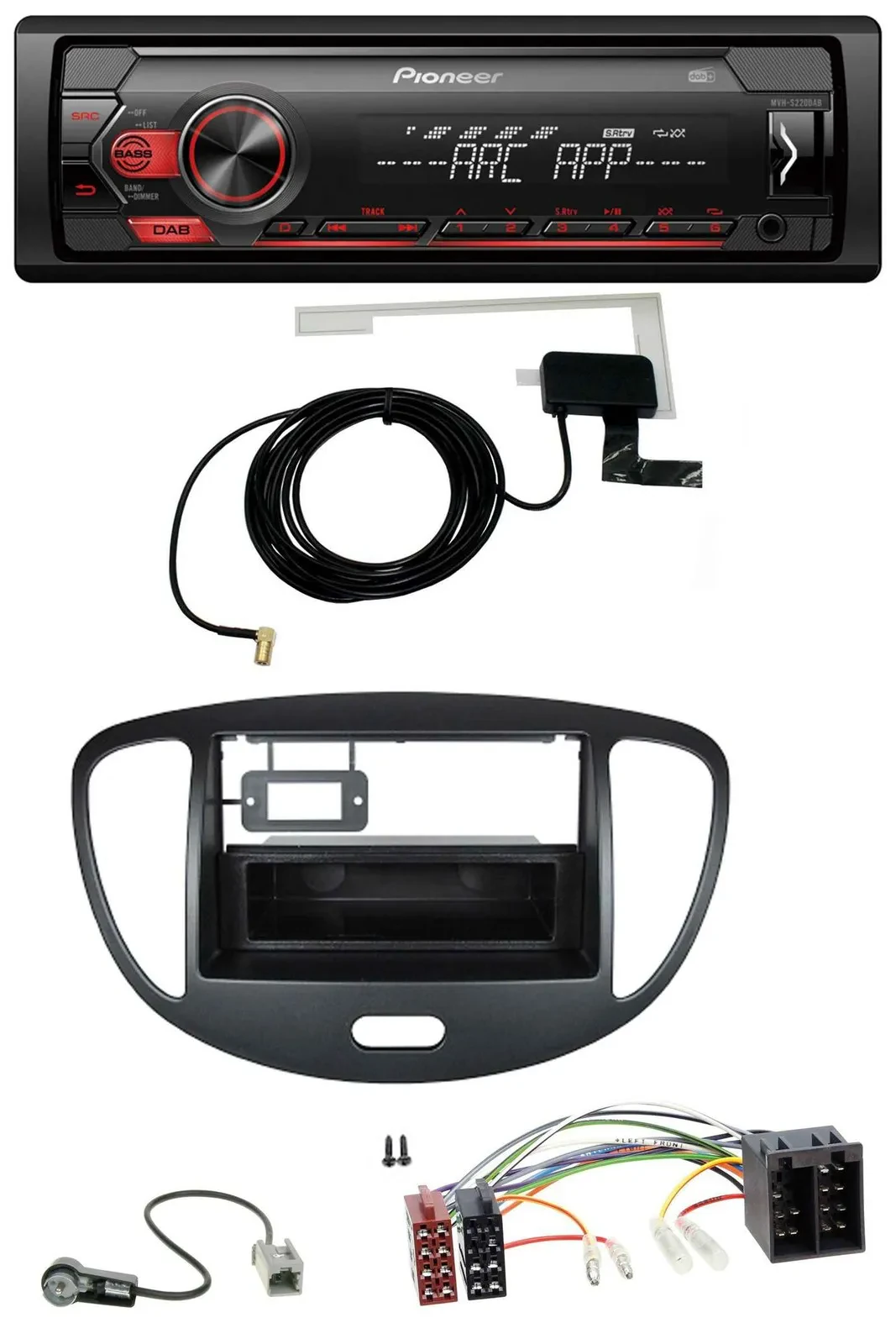 Автомагнитола для Hyundai i10 (2008–2013) Pioneer 1DIN, USB, DAB, MP3, AUX, черный