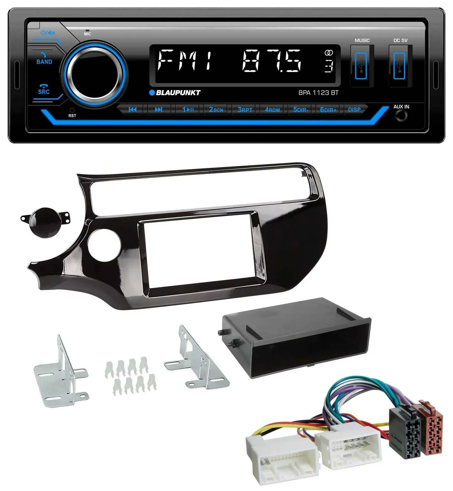 Blaupunkt MP3 Bluetooth USB AUX Autoradio für Kia Rio UB ab 2015 piano-schwarz
