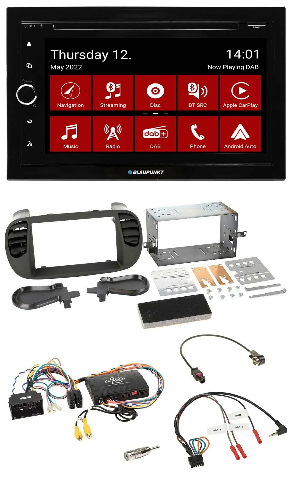 Blaupunkt 2DIN Lenkrad Bluetooth USB TMC DAB Navigation für Fiat 500 14-15 soft
