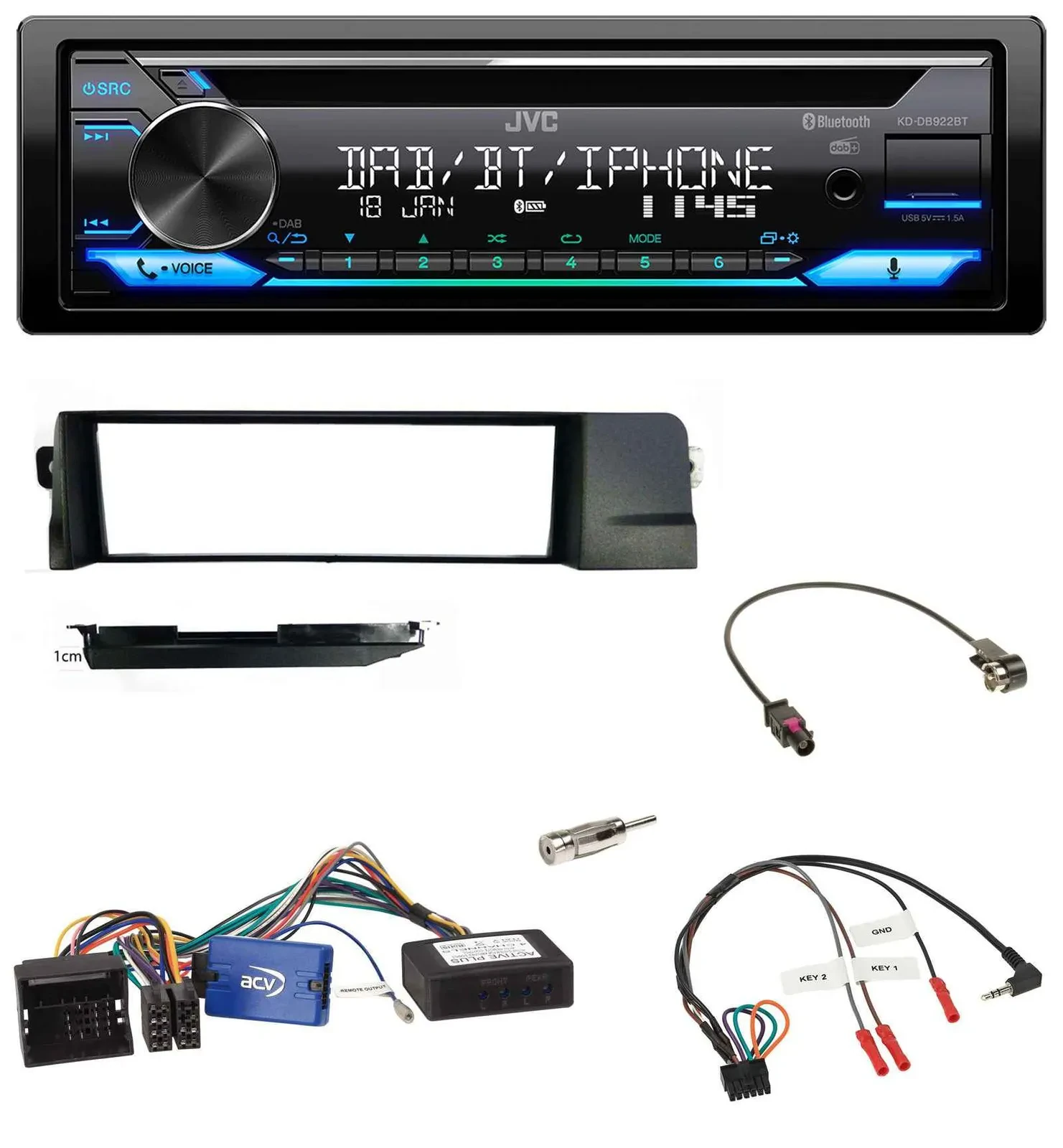 JVC Bluetooth Lenkrad USB DAB CD Autoradio für BMW 3er 01-07 E46 schwarz HQ