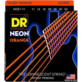 Струны для 7-струнной электрогитары DR Strings NOE7-11 Neon Orange 11-60