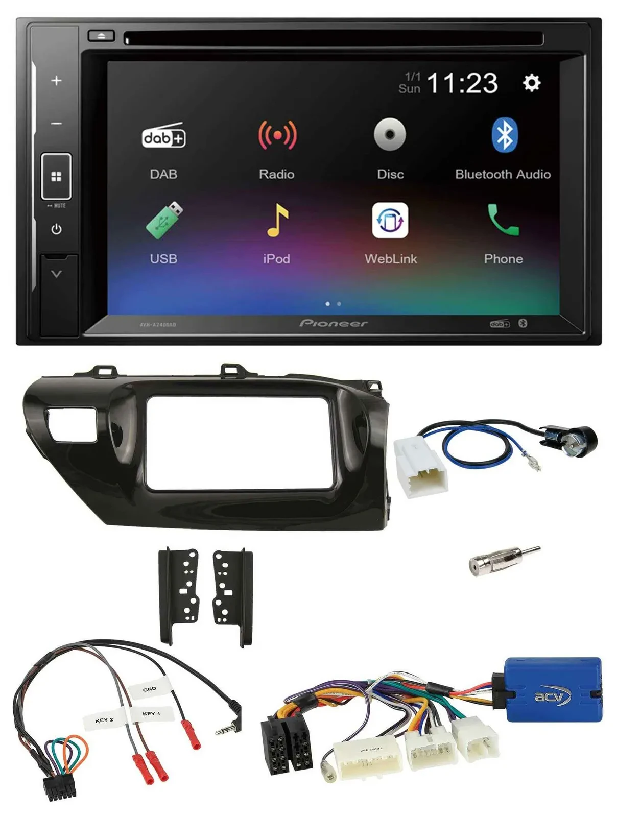 Автомагнитола Pioneer 2DIN Bluetooth DAB DVD USB для Toyota Hilux (2015–2020)