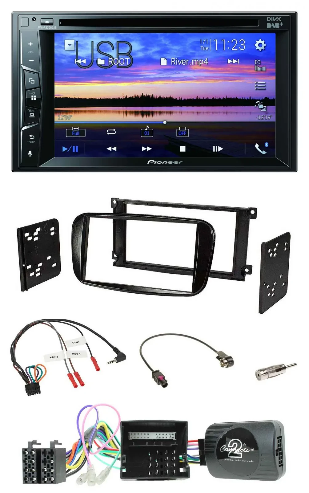 Pioneer Bluetooth 2DIN USB DVD DAB Lenkrad Autoradio für Ford Focus C-Max CAN-Bu