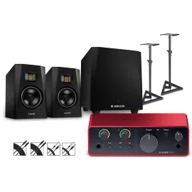 Focusrite Scarlett Solo Gen 4 w/Adam Audio T-Series Monitors/Sub/Stand/Cable T5V
