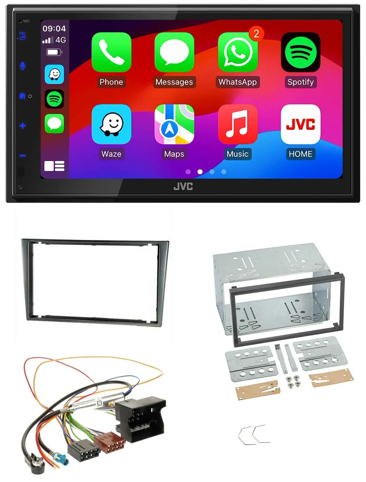 JVC Bluetooth USB MP3 2DIN DAB Autoradio für Opel Corsa C Quadlock 2000-2006 alu