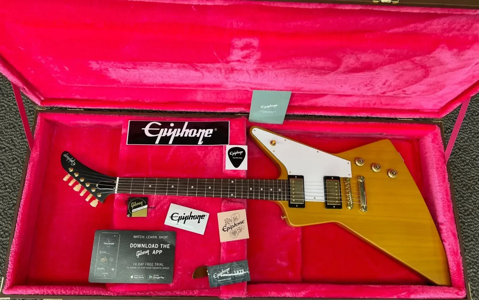 Epiphone 1958 Korina Explorer Electric Guitar, Antique Natural with Hard Case