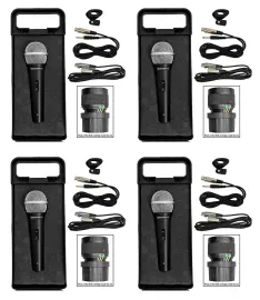 (4) Rockville RMC-XLR Metal DJ Handheld Wired Microphones Mics w (4) 1/4" Cables