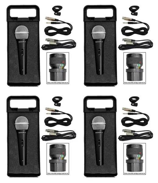 (4) Rockville RMC-XLR Metal DJ Handheld Wired Microphones Mics w (4) 1/4" Cables