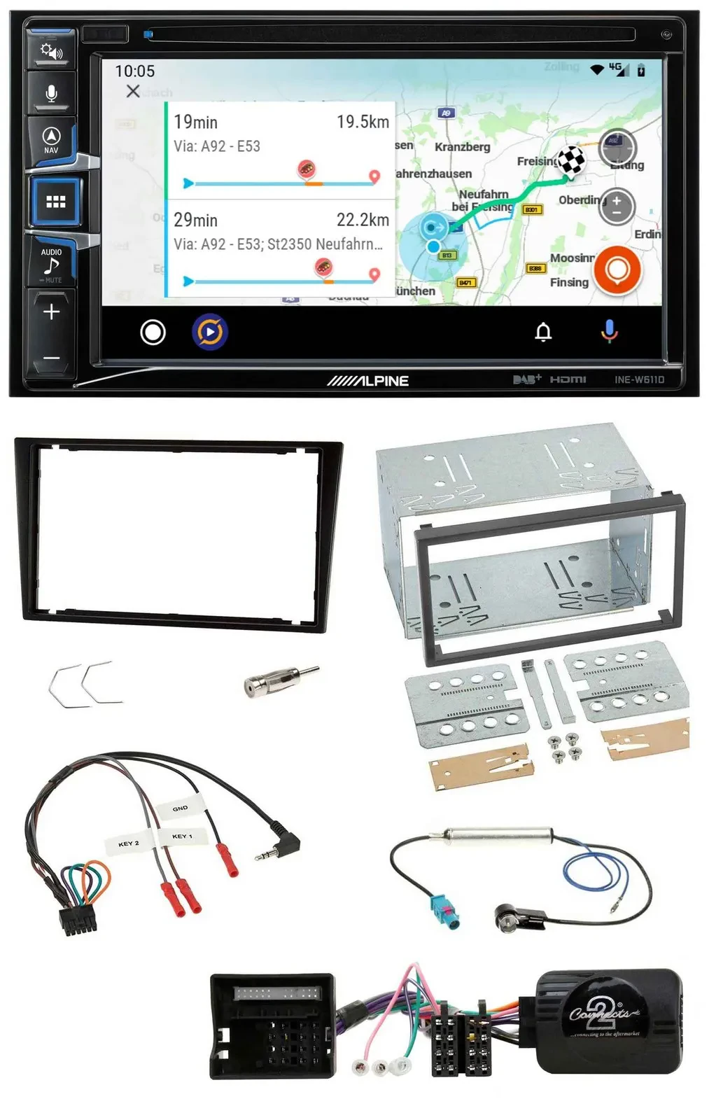 Alpine Bluetooth TMC USB DAB 2DIN Lenkrad Navigation für Opel Corsa C schwarz
