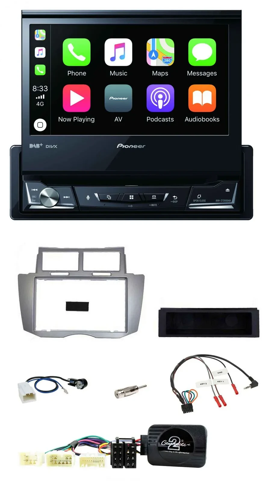Автомагнитола для Toyota Yaris (2007–2011) Pioneer DVD, Bluetooth, DAB, USB, серебристая