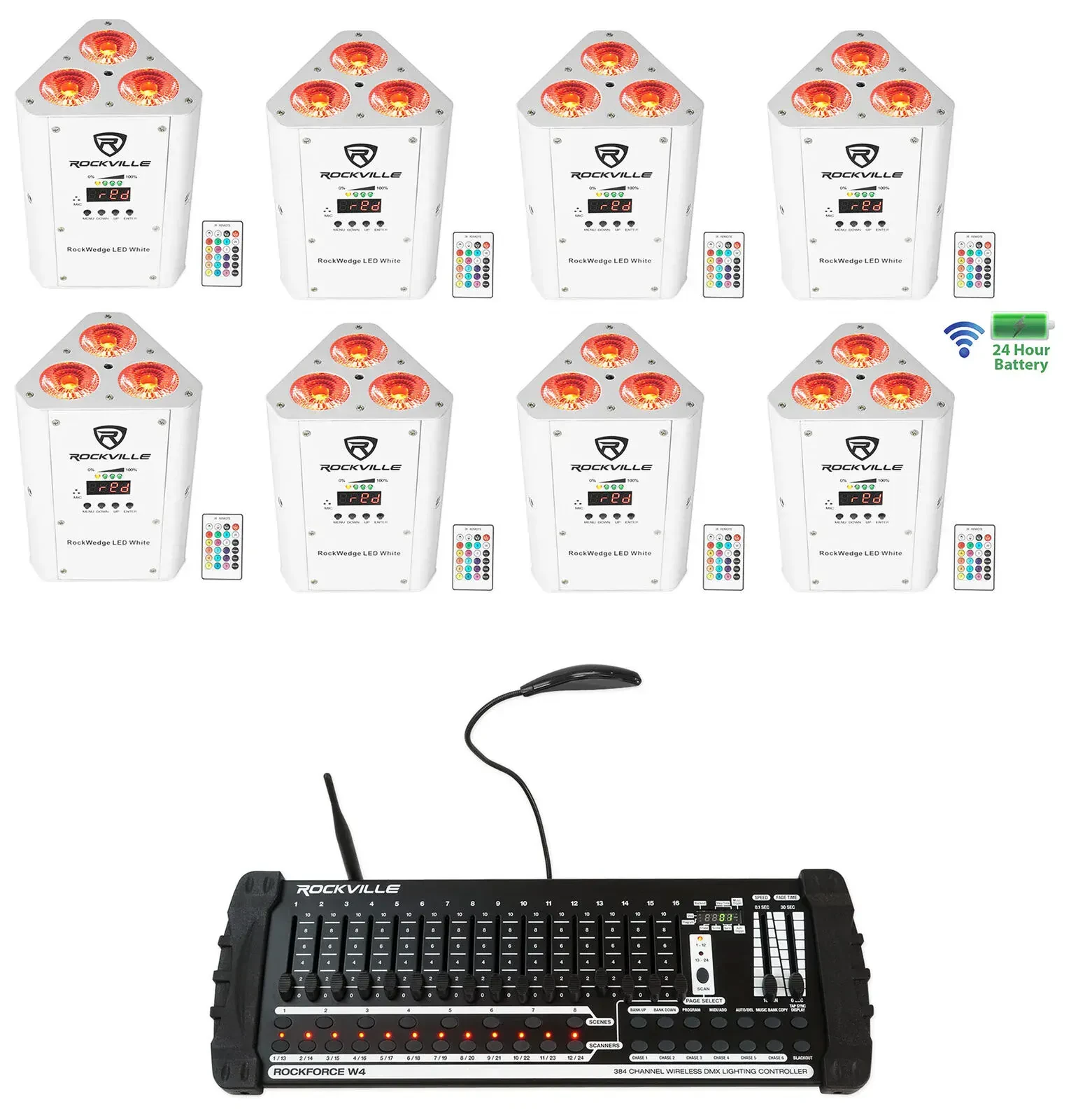 Светодиодный прибор Rockville RockWedge White с DMX-контроллером (8 штук)