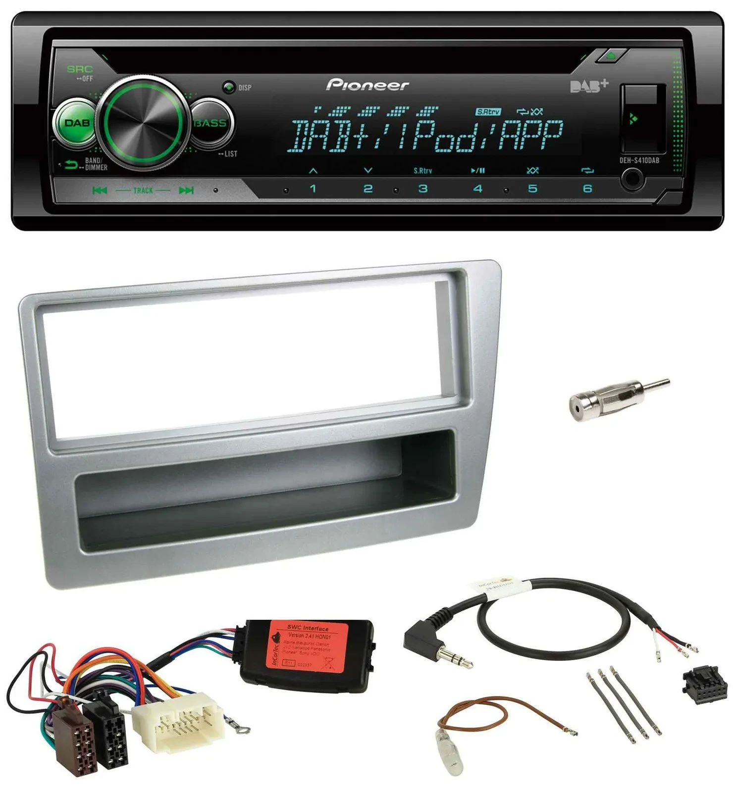 Автомагнитола для Honda Civic 2004–2006 Pioneer USB MP3 DAB CD, поддержка управления на руле, серебристая
