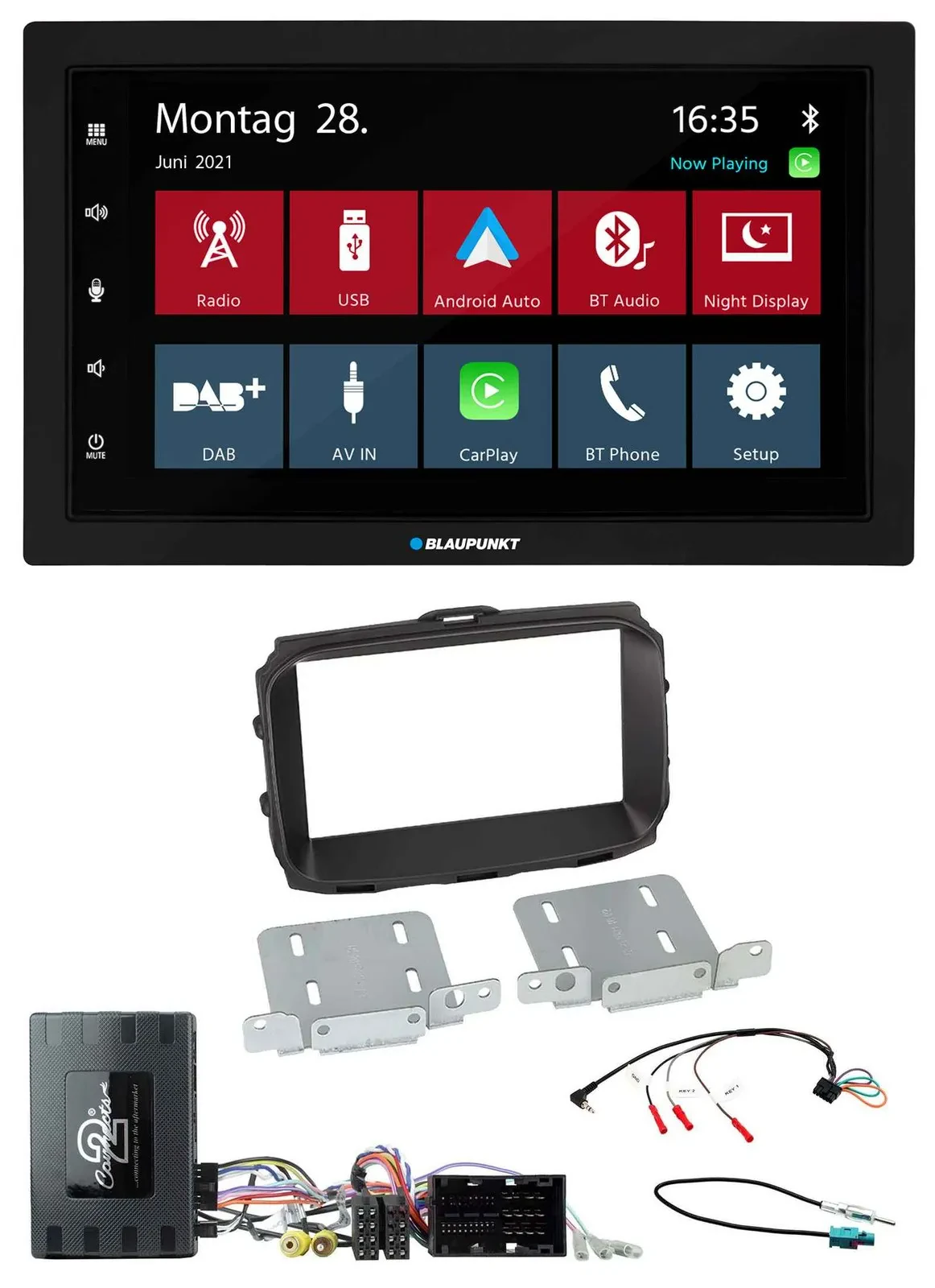 Автомагнитола для Alfa Romeo Giulietta Blaupunkt 2-DIN, Bluetooth, DAB, USB, с адаптером для кнопок на руле