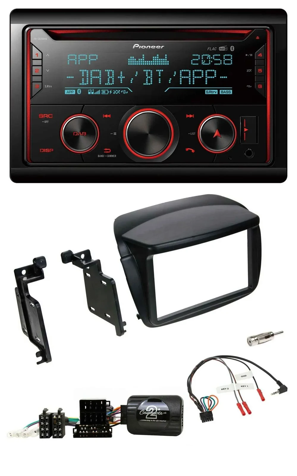 Автомагнитола Pioneer 2DIN, DAB, Bluetooth, USB, CD, с поддержкой кнопок на руле, для Fiat Doblo (с 2010), Opel