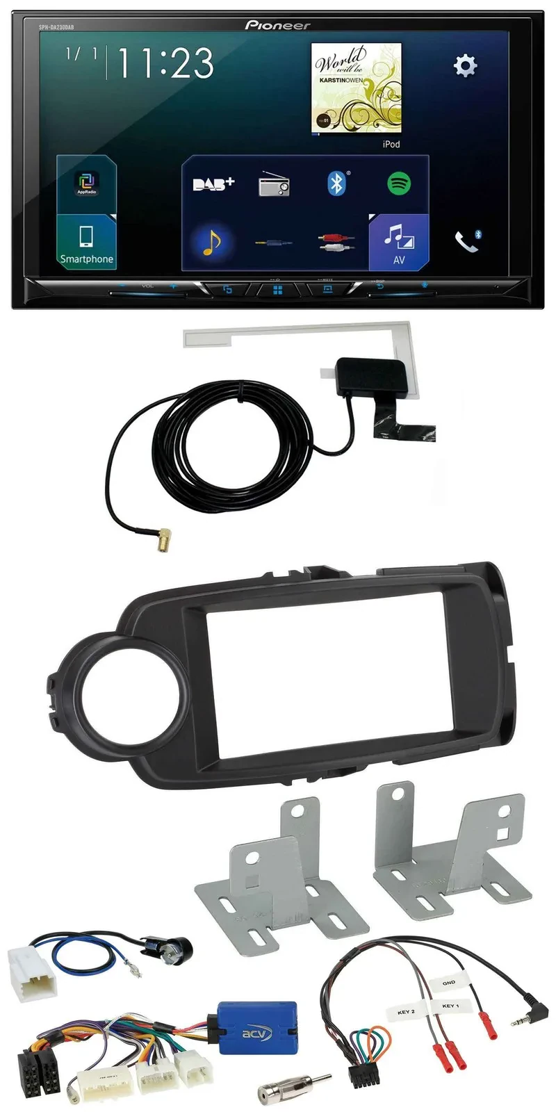 Автомагнитола Pioneer 2DIN DAB USB Bluetooth для Toyota Yaris (с 2014), черная, с поддержкой кнопок на руле