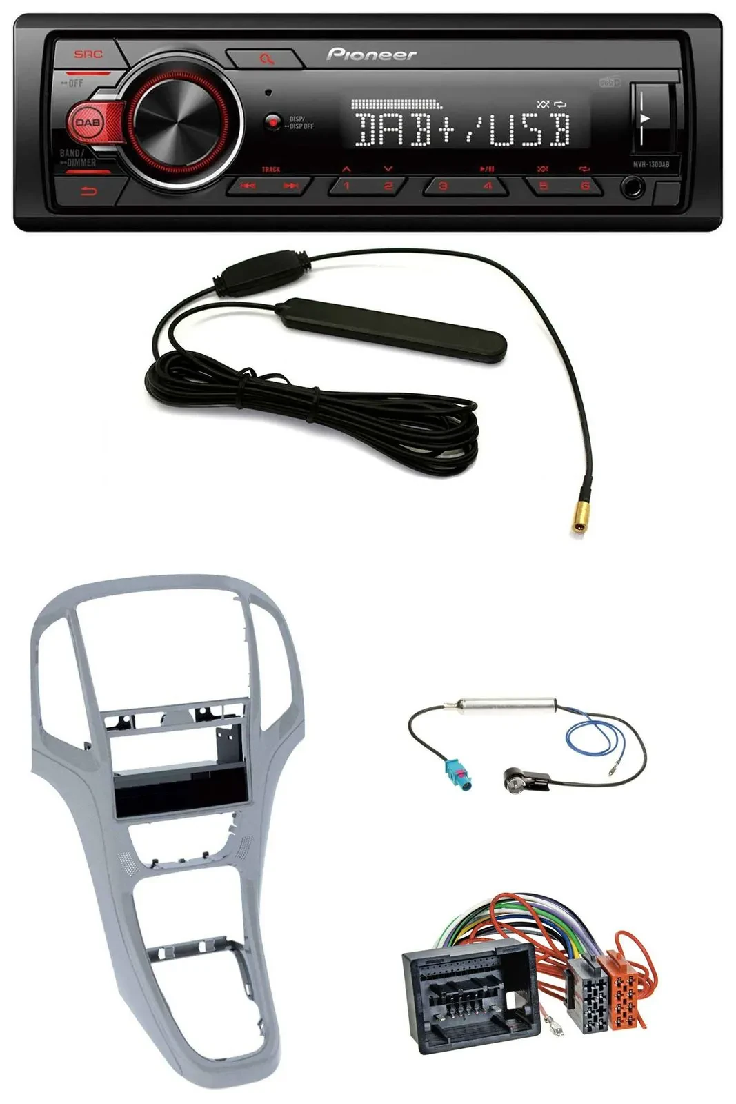 Pioneer MP3 DAB 1DIN AUX USB Autoradio für Opel Astra J ab 2009 Platin silber