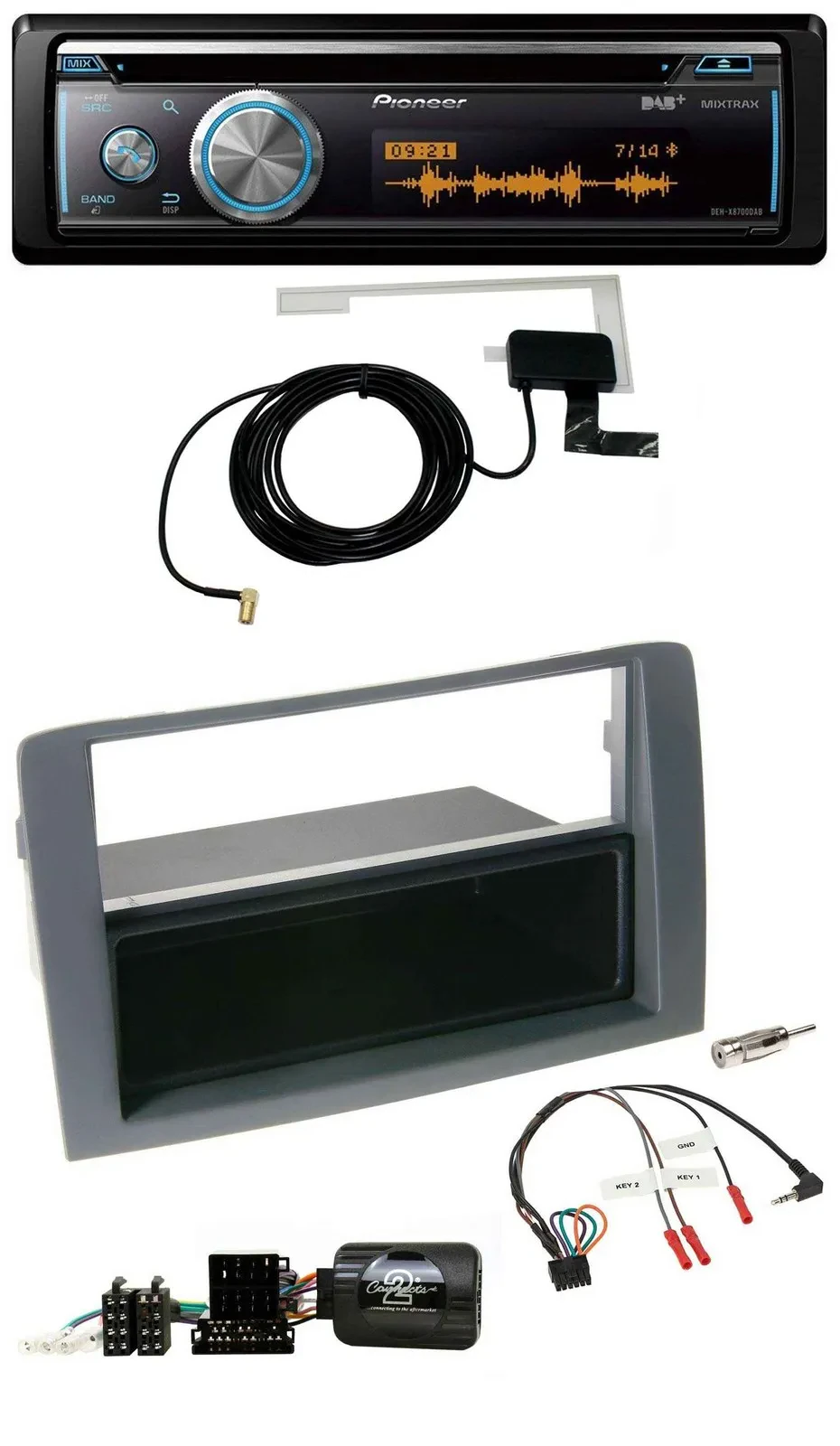 Pioneer Bluetooth DAB Lenkrad USB CD Autoradio für Fiat Idea 2006-2011 grau