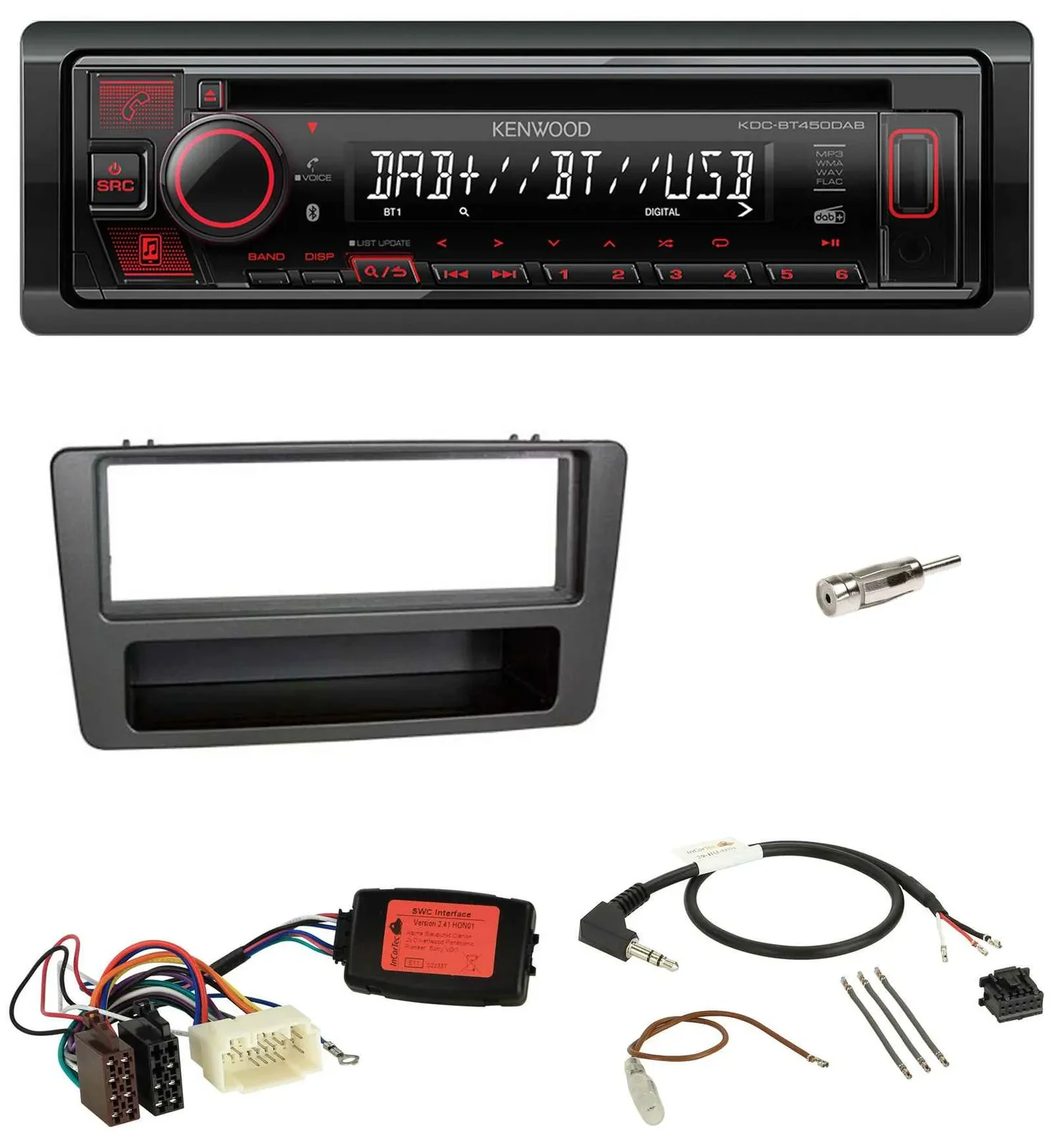 Автомагнитола для Honda Civic (2001–2003) Kenwood CD USB Bluetooth DAB черная