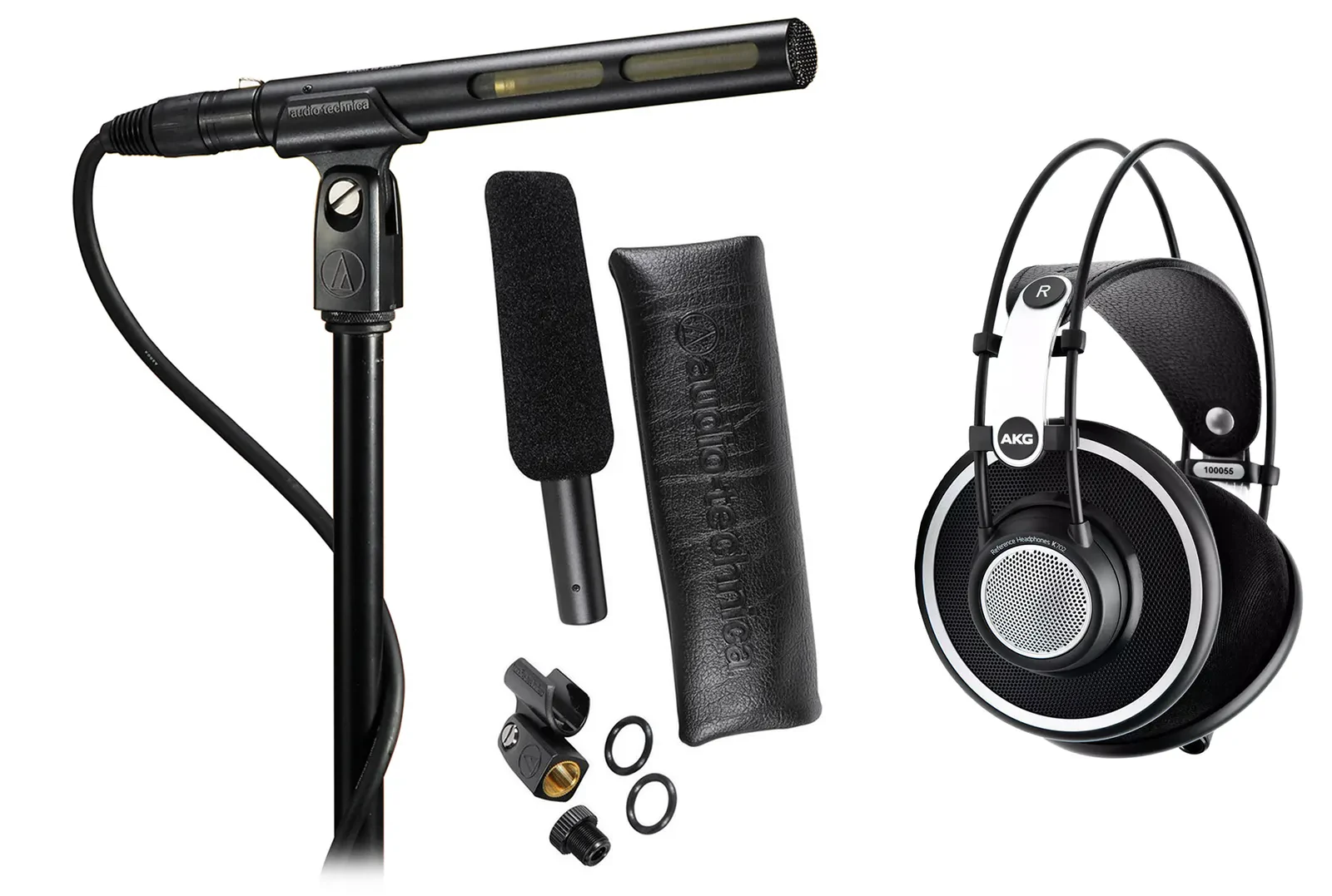 AKG K702 K 702 Studio/Audiophile Headphones+Audio Technica Condenser Microphone