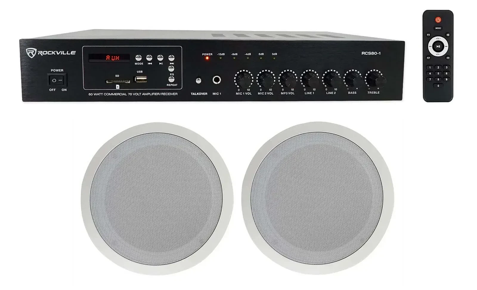 Потолочная акустика Rockville RCS80-1+CC80T White с усилителем (пара)