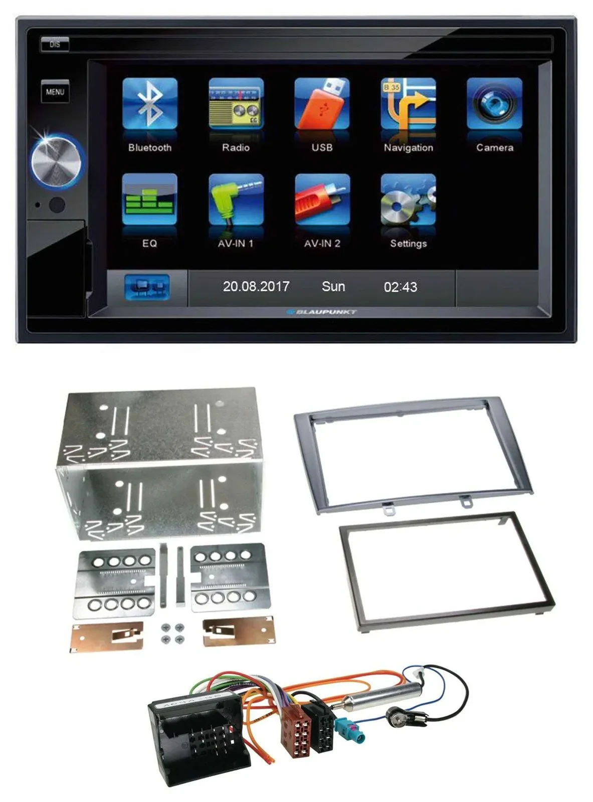 Автомагнитола Blaupunkt 2DIN Bluetooth USB AUX SD для Peugeot 308 (2007–2009), серебристая