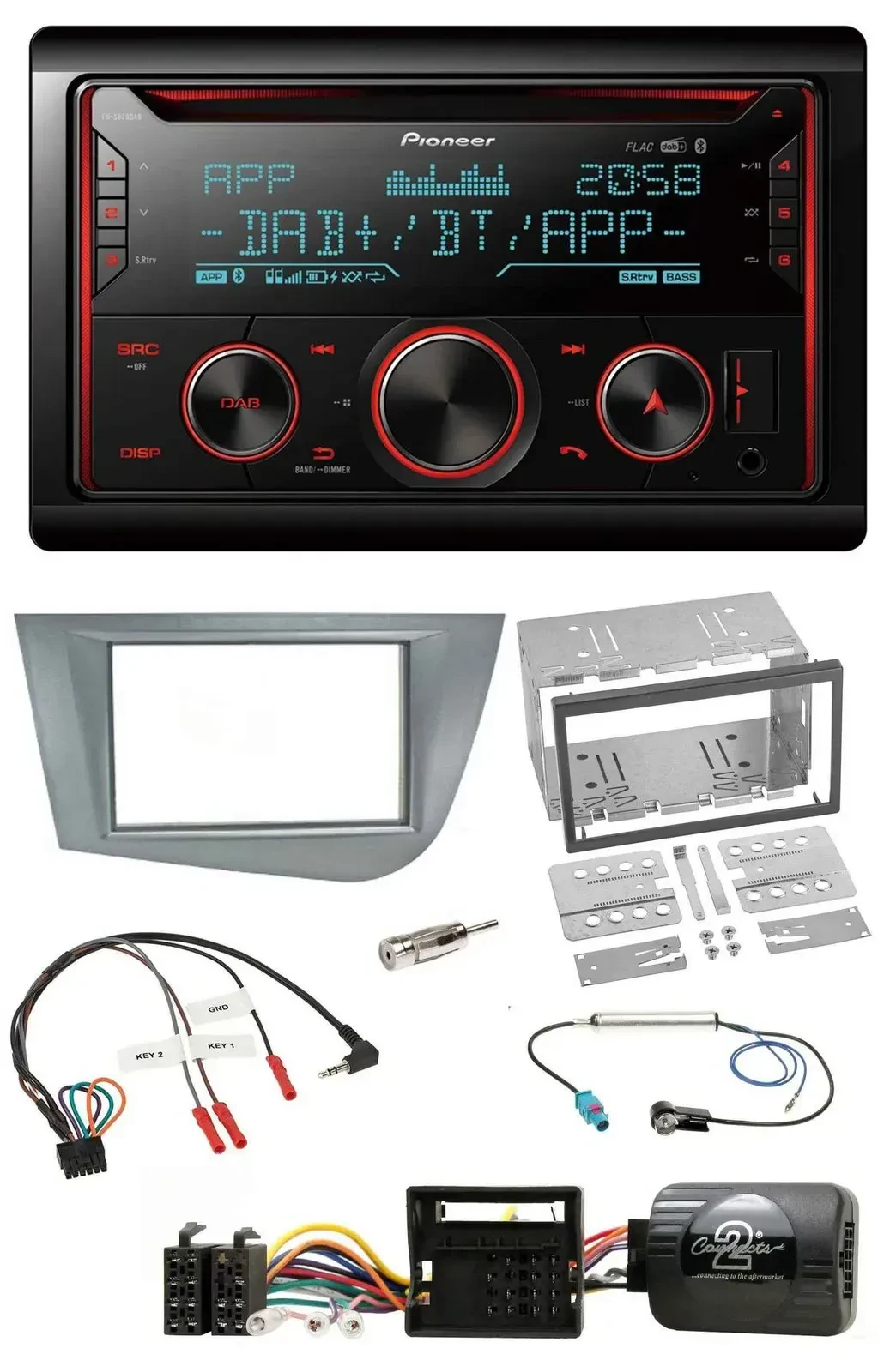 Автомагнитола Pioneer 2DIN DAB Bluetooth USB CD для Seat Leon 2005–2012, серебристая, с поддержкой кнопок на руле