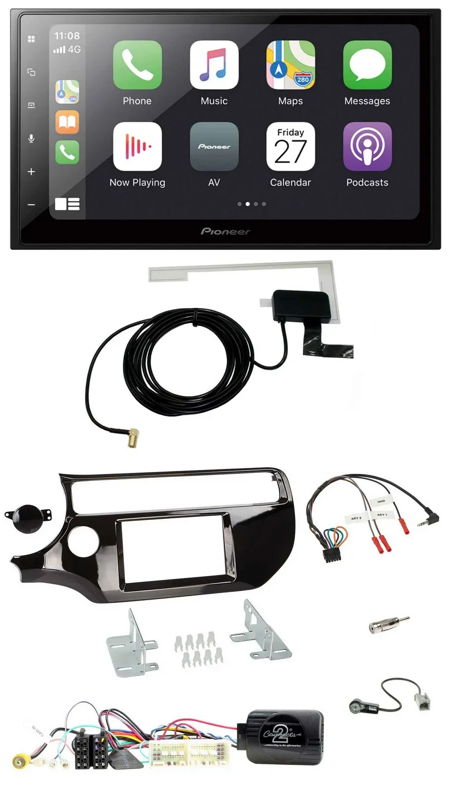 Pioneer USB Lenkrad 2DIN Bluetooth DAB Autoradio für Kia Rio UB 2017-2023 piano