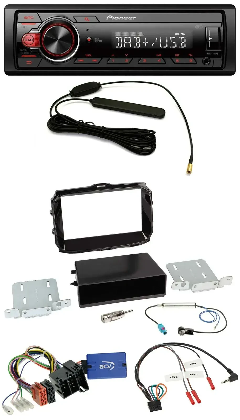 Автомагнитола Pioneer 1DIN DAB USB MP3 для Alfa Romeo Giulietta (2013–2021) ISO, с поддержкой управления на руле