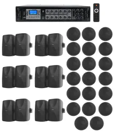 12) 5.25" Black Wall+20) 5" Ceiling Speakers+Commercial Amp 4 Restaurant/Office