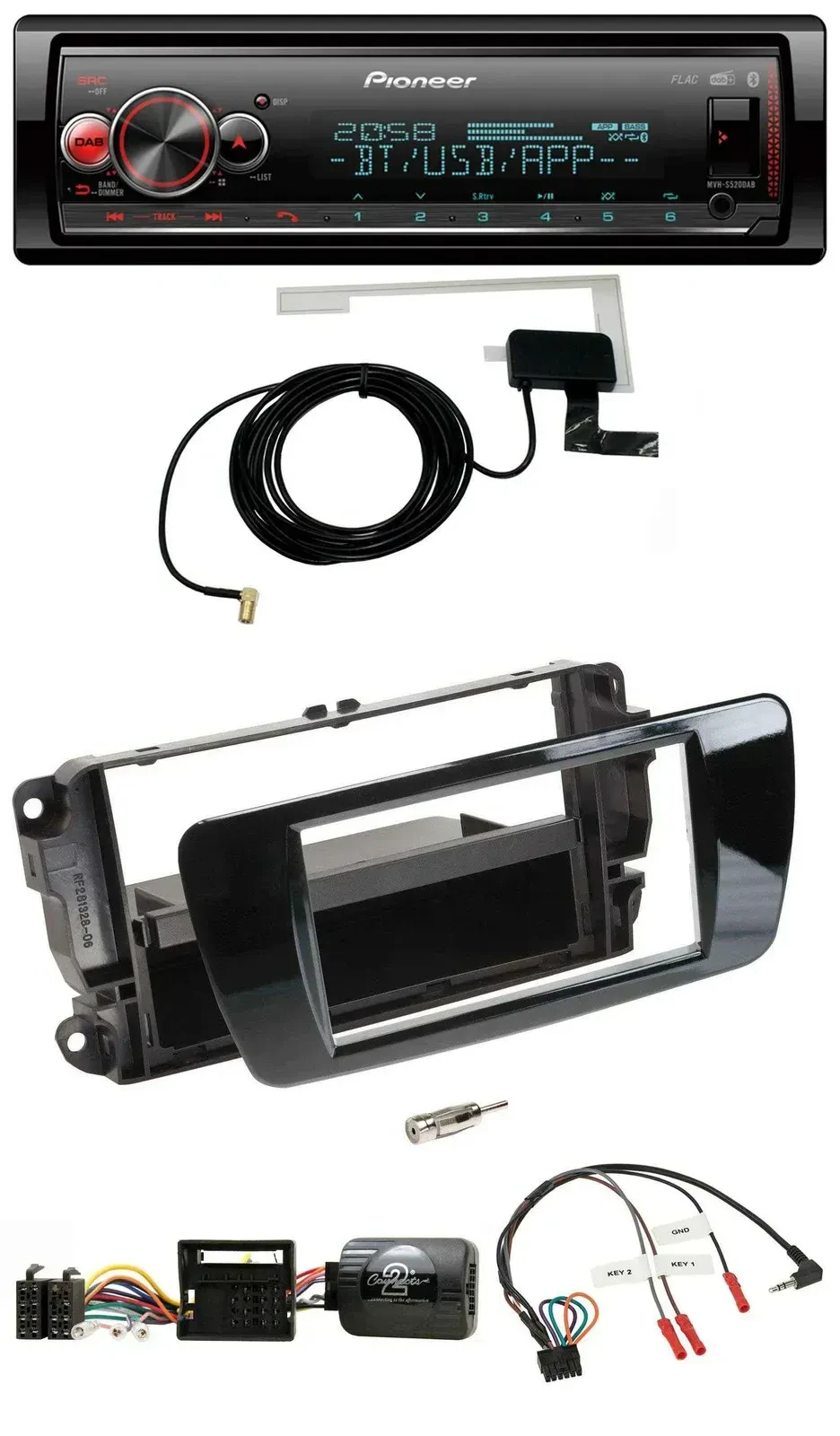 Автомагнитола для Seat Ibiza Pioneer Bluetooth, DAB, USB, черный глянцевый, с поддержкой кнопок на руле