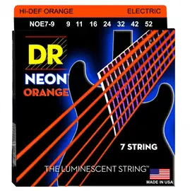 Струны для 7-струнной электрогитары DR Strings NOE7-9 Neon Orange 9-52