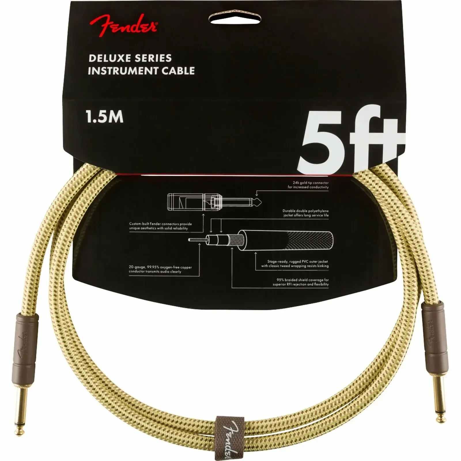 Инструментальный кабель Fender Deluxe Series 5 Feet Patch Cable Tweed Straight Ends