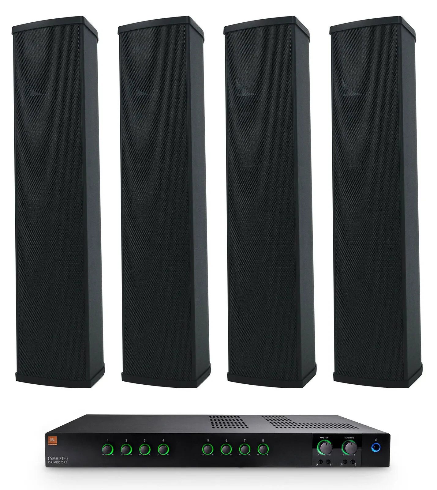 JBL CSMA 2120 Commercial 70v Amplifier+(4) Column Line Array Speakers in Black