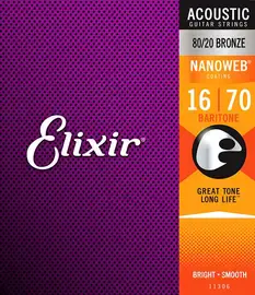 Струны для акустической гитары Elixir 11306 NanoWeb Bronze 80/20 Baritone 16-70