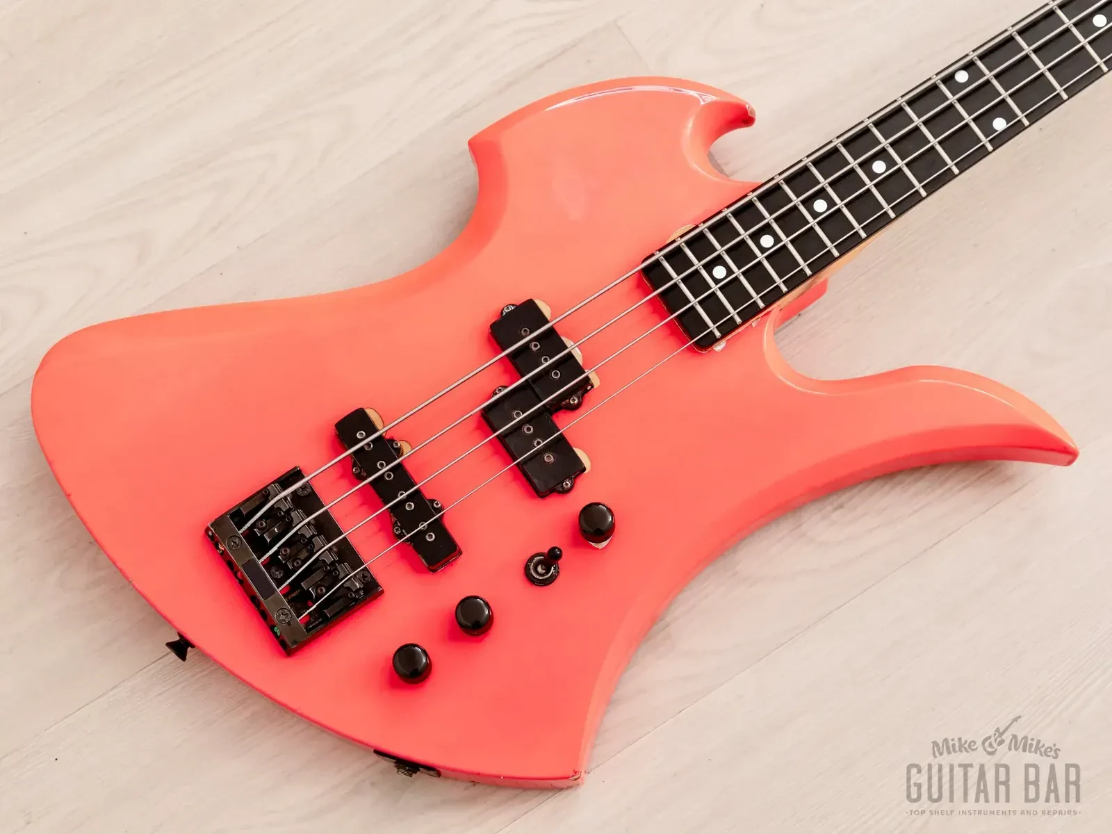 1990 B.C. Rich Mockingbird Bass MB-857S Vintage PJ Bass Pink, Japan