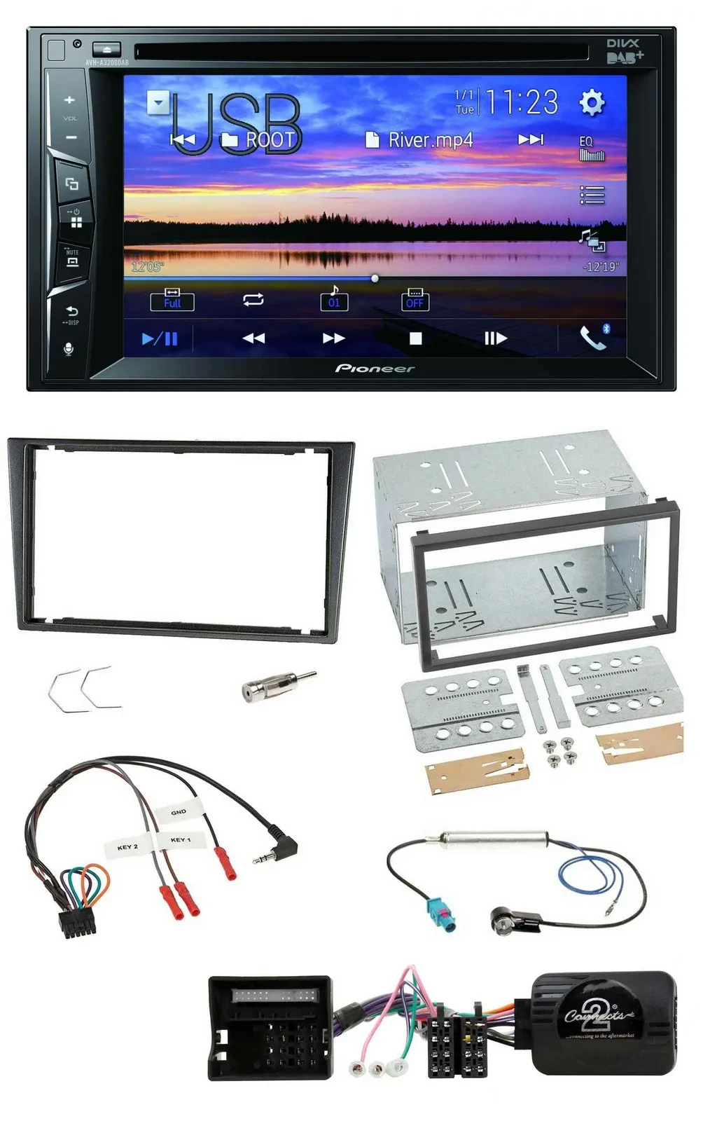 Pioneer Bluetooth 2DIN USB DVD DAB Lenkrad Autoradio für Opel Tigra Corsa C Meri