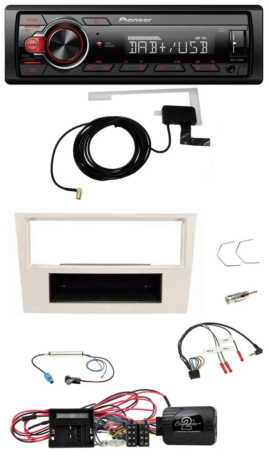 Pioneer 1DIN MP3 DAB USB Lenkrad Autoradio für Opel Corsa D perl-weiss 09-14