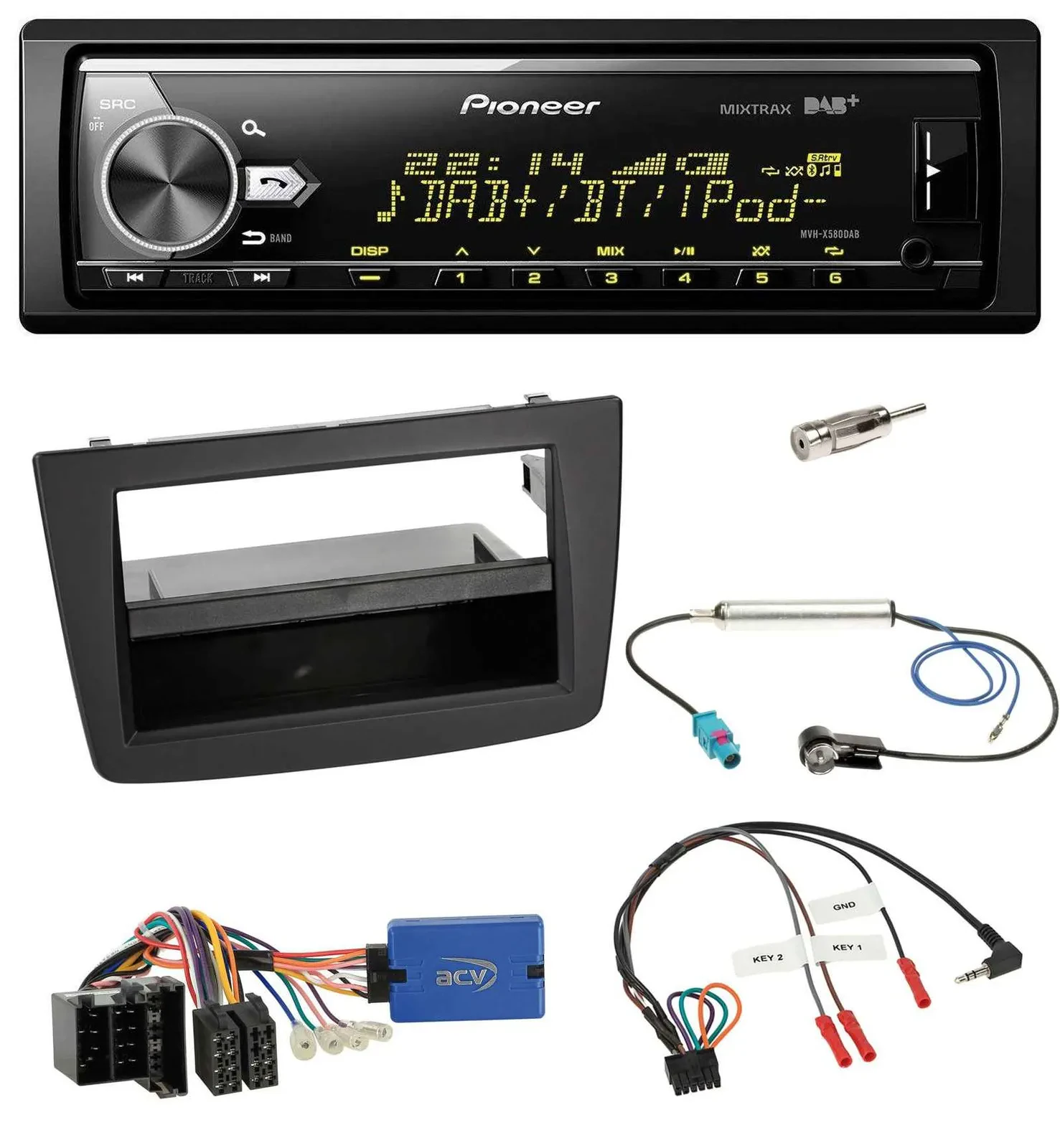 Автомагнитола для Alfa Romeo Mito (2013–2018) Pioneer Bluetooth, USB, DAB, совместимость с кнопками на руле, ISO