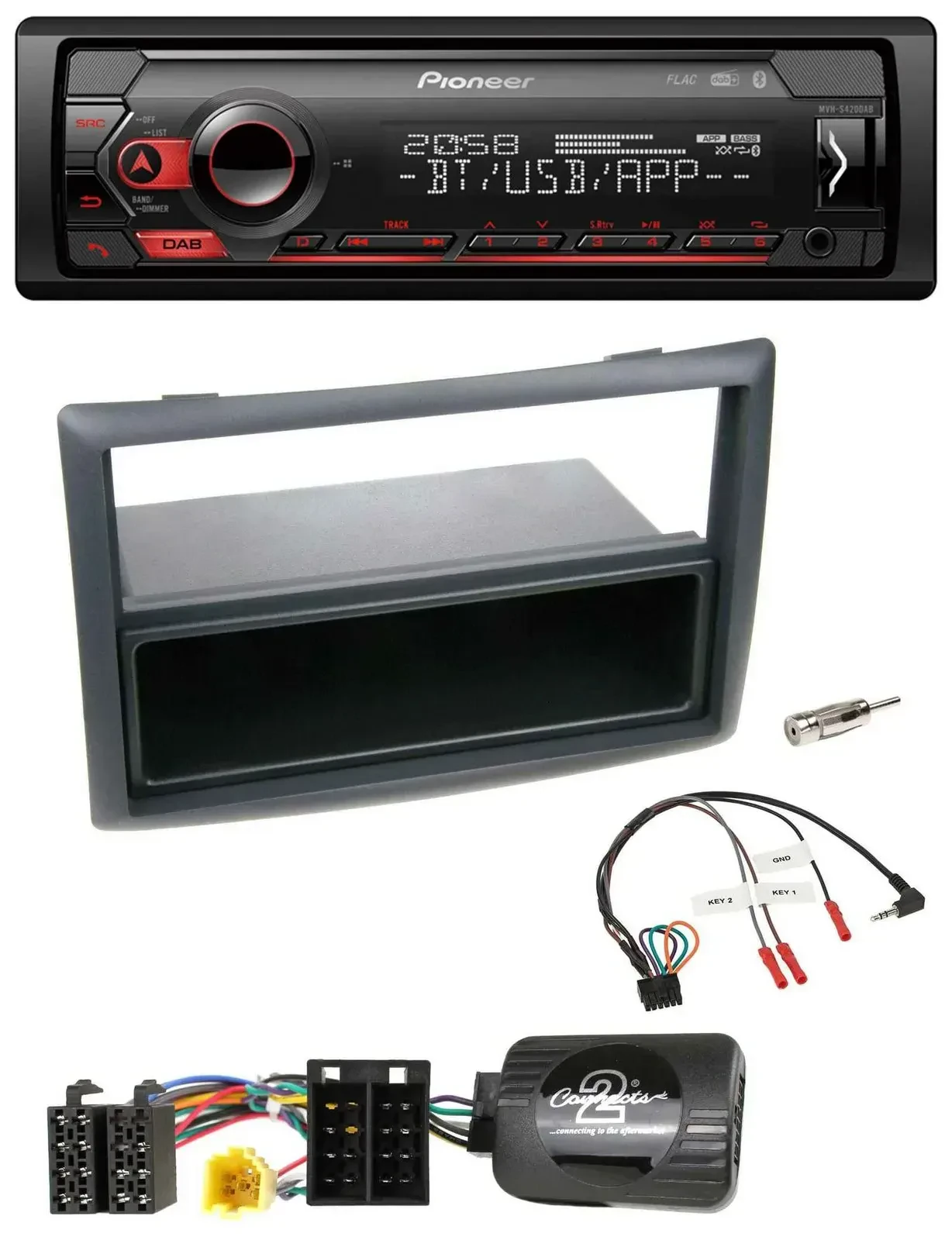 Автомагнитола для Renault Megane 2007–2008 Pioneer USB, DAB, Bluetooth, поддержка управления на руле, черная