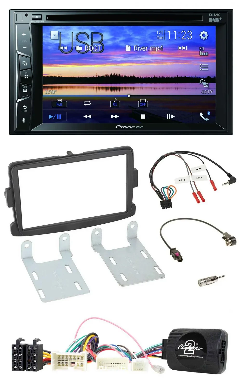 Автомагнитола Pioneer 2DIN, Bluetooth, USB, DVD, DAB, для Dacia (с 2012), черный