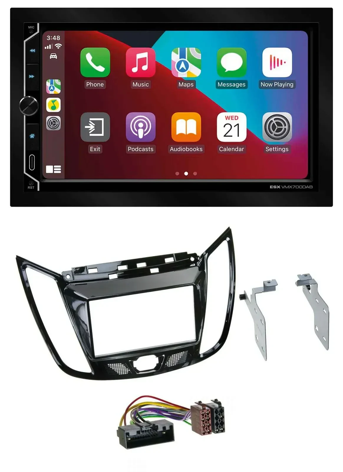 ESX 2DIN DAB USB MP3 Bluetooth Autoradio für Ford C-Max Kuga Klavierlack schwarz