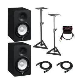 Yamaha HS5 70W Powered Studio Monitor Pair with Stands and Accessory Bundle