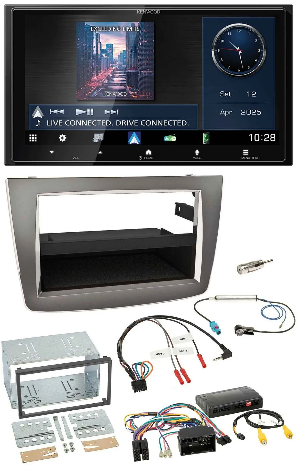 Автомагнитола для Alfa Romeo Mito Kenwood 2DIN, Bluetooth, USB, DAB, поддержка управления на руле, серебристая