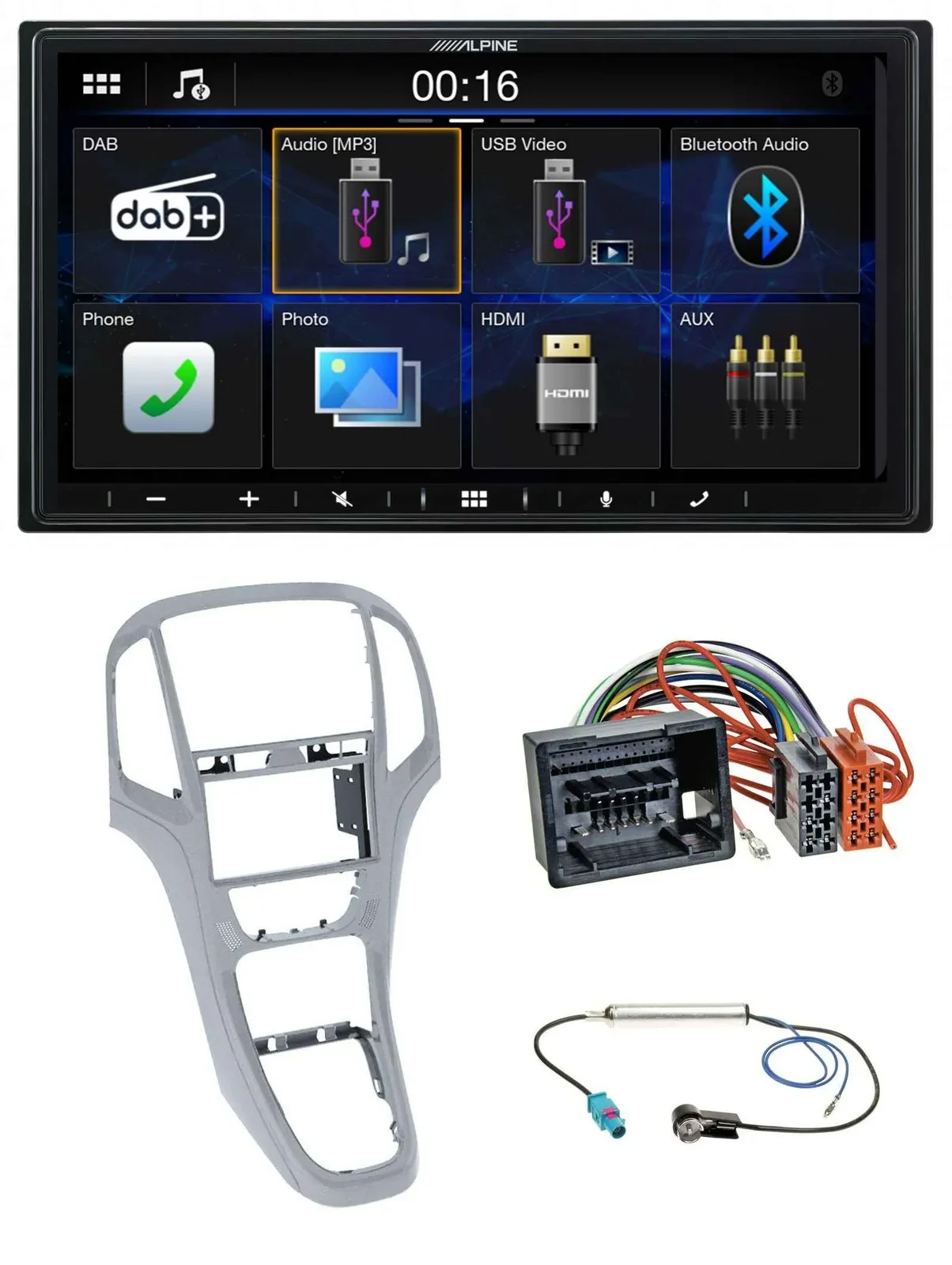 Автомагнитола Alpine 2DIN, Bluetooth, DAB, USB, MP3, для Opel Astra J (с 2009), платиновый серебристый