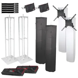 ProX Flex Totem TV White Adjustable Stage Totem Truss Pair w TV Mount & Scrim...