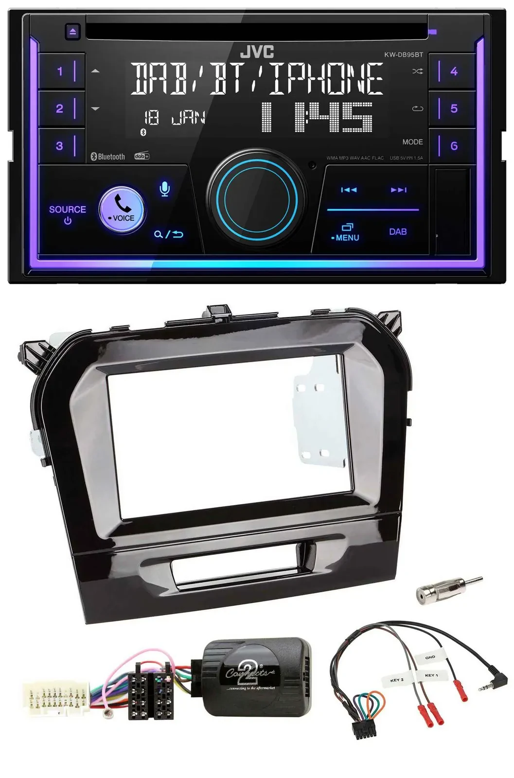 JVC Lenkrad USB 2DIN DAB Bluetooth CD Autoradio für Suzuki Vitara ab 2015