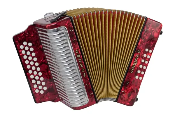 Hohner 3523GR Corona II Classic GCF Accordion, Pearl Red with Gig Bag and Straps